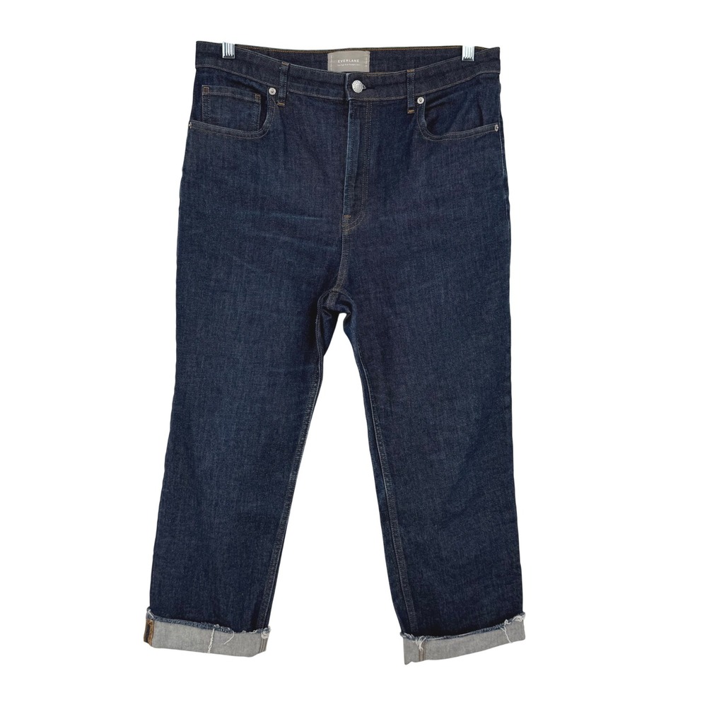Everlane The High Rise Straight Jean Women 32 Regular Dark Wash Raw Hem Indigo